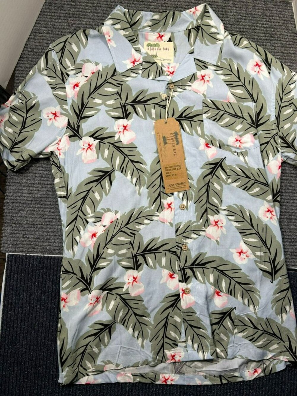 Kahuna Bay Mens S Short Sleeve Button-Up Hawaiian Shirt With Tropical Leaf & Flo